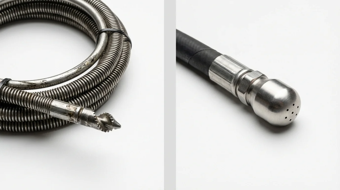 Drain snake cable and hydro jetting nozzle used for drain cleaning in Acton, MA