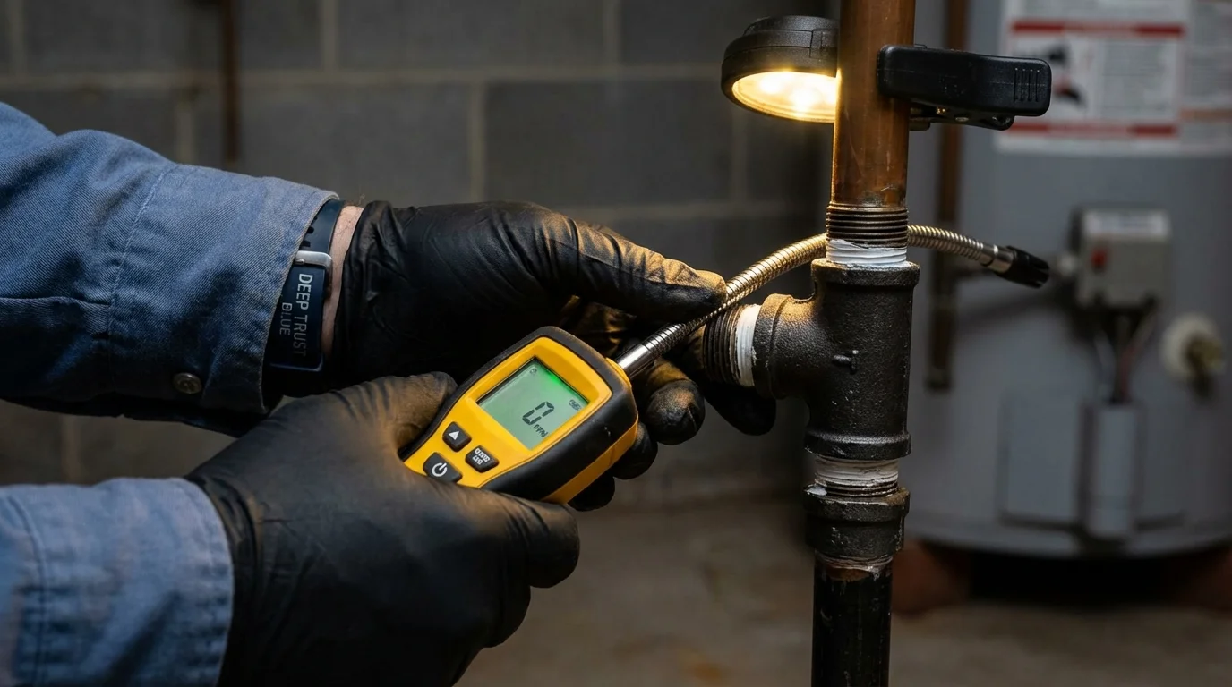Gas leak detection with electronic sniffer by Johns Plumbing LLC in Acton